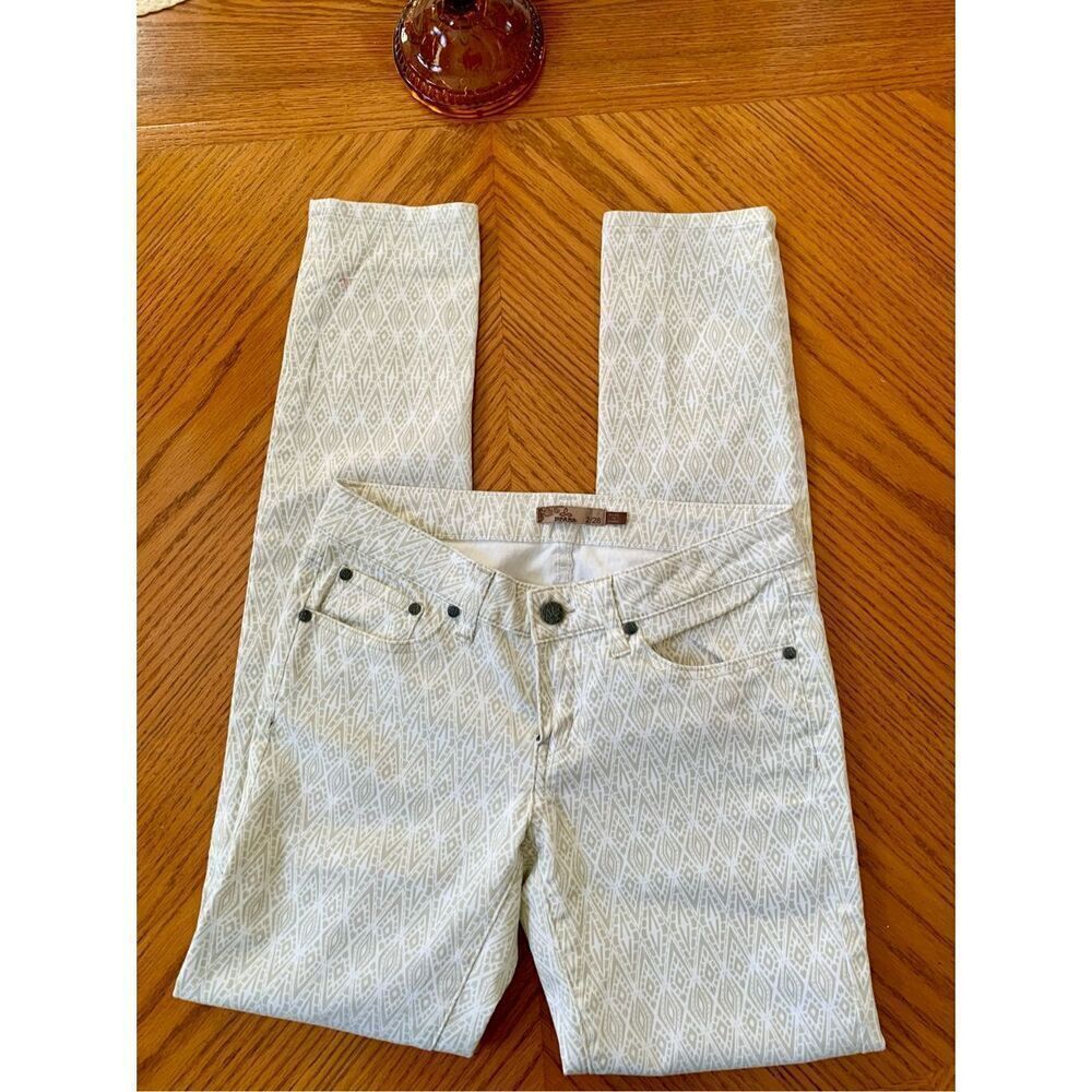 Prana White Tan Stone Diamond Print Kara Skinny Jeans Pants Organic